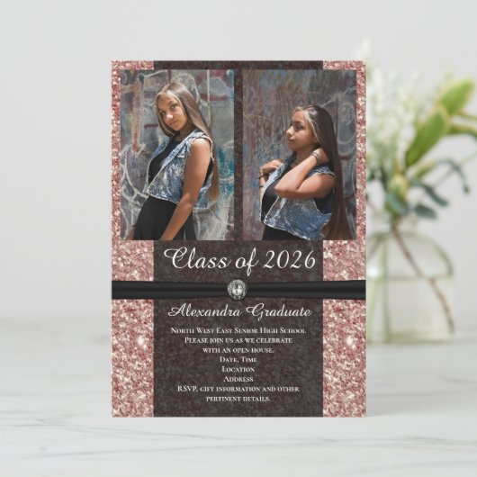 Roze Gouden Glitter Foto Klas van 2026 Afstuderen Kaart (Staand voorkant)