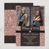 Roze Gouden Glitter Foto Klas van 2026 Afstuderen Kaart (Voorkant / Achterkant)
