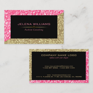 Roze & Gouden Glitter Geometrisch Modern Ontwerp Visitekaartje