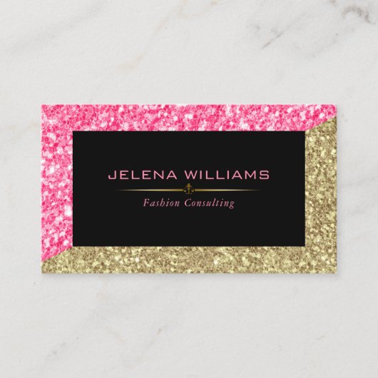 Roze & Gouden Glitter Geometrisch Modern Ontwerp Visitekaartje (Voorkant)