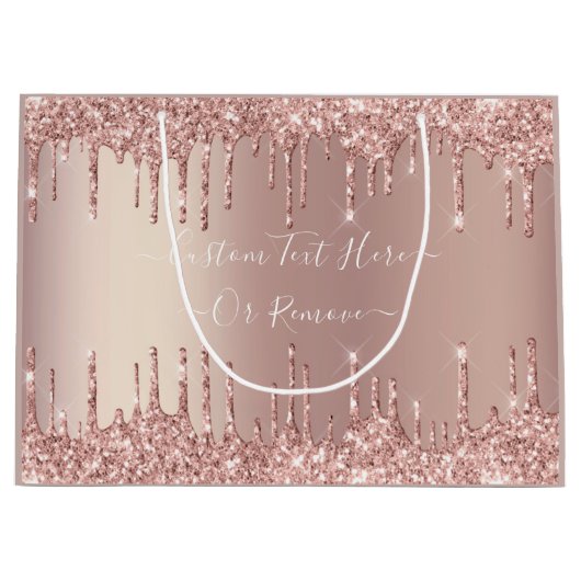 Roze Gouden Glitter Geschenkzak met Aangepaste Tek Groot Cadeauzakje (Voorkant)