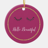 Roze Gouden Glitter Girly Zwarte Wimpers Keramisch Ornament (Voorkant)