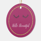 Roze Gouden Glitter Girly Zwarte Wimpers Keramisch Ornament (Links)