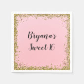 Roze Gouden Glitter Glam Edge Sweet 16 Custom Part Servet (Voorkant)