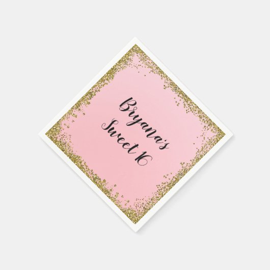 Roze Gouden Glitter Glam Edge Sweet 16 Custom Part Servet (Hoek)