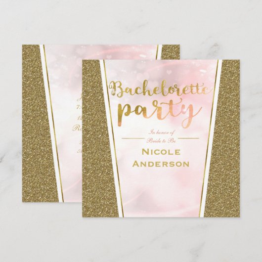 Roze Gouden Glitter Glam Glitter Bruidsfeest Kaart (Voorkant / Achterkant)