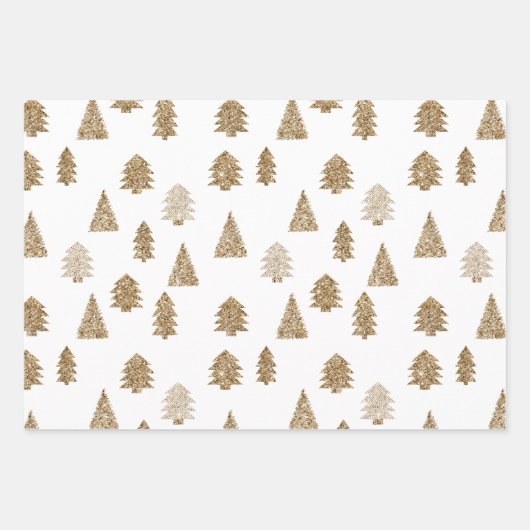 Roze Gouden Glitter Glam Kerstbomen Inpakpapier Vel (Voorkant 3)