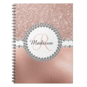 Roze Gouden Glitter Glam Monogram Diamant Notitieboek