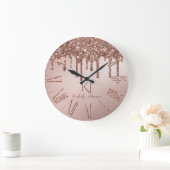 Roze Gouden Glitter Glam & Monogram Initiaal Grote Klok (Huis)
