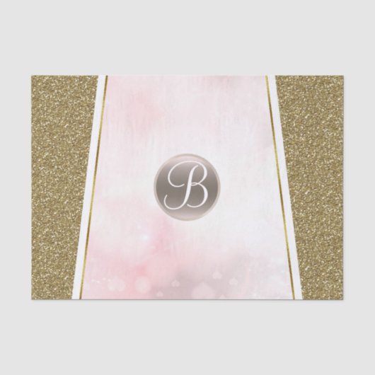 Roze Gouden Glitter Glam Monogram Initiaal Tissuepapier (Voorkant)
