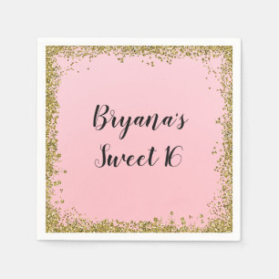 Roze Gouden Glitter Glam Rand Sweet 16 Aangepast F Servet