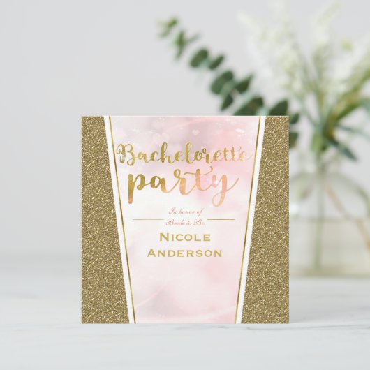 Roze Gouden Glitter Glam Sparkle Bachelorette Part Kaart (Staand voorkant)