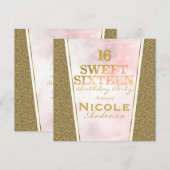 Roze Gouden Glitter Glam Sweet 16 Verjaardagsfeest Kaart (Voorkant / Achterkant)