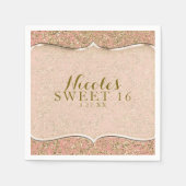Roze & Gouden Glitter Glam Verjaardagsfeestje Cust Servetten (Voorkant)
