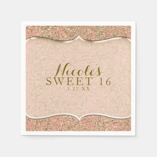 Roze & Gouden Glitter Glam Verjaardagsfeestje Cust Servetten (Voorkant)