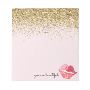 Roze Gouden Glitter Glam Waterverf Kus Notitieblok