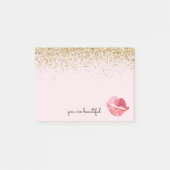 Roze Gouden Glitter Glam Waterverf Kus Post-it® Notes (Voorkant)