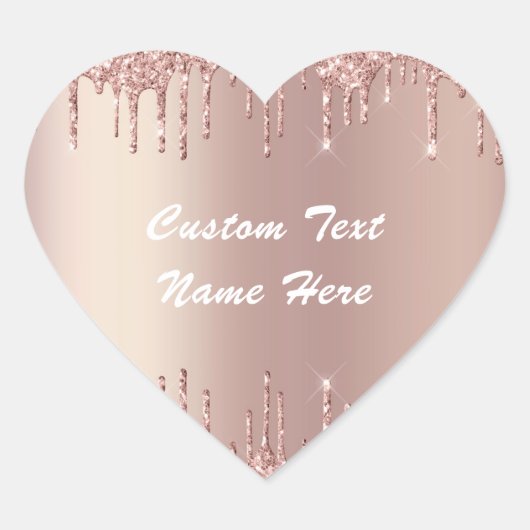 Roze Gouden Glitter Glans Aangepaste Tekst Naam St Hart Sticker (Voorkant)