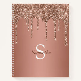 Roze Gouden Glitter Glans Drip Monogram Naam Notitieboek