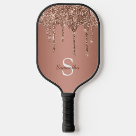 Roze Gouden Glitter Glans Druppels Monogram Naam Pickleball Paddle