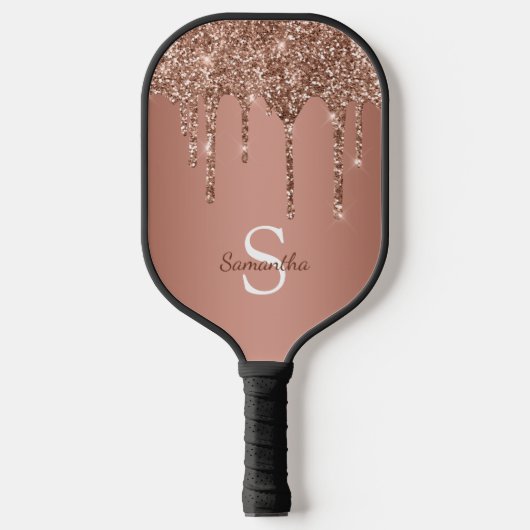 Roze Gouden Glitter Glans Druppels Monogram Naam Pickleball Paddle (Voorkant)