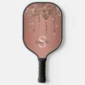 Roze Gouden Glitter Glans Druppels Monogram Naam Pickleball Paddle (Achterkant)