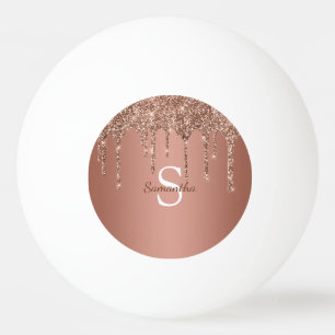 Roze Gouden Glitter Glans Druppels Monogram Naam Pingpongbal
