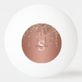 Roze Gouden Glitter Glans Druppels Monogram Naam Pingpongbal (Achterkant)
