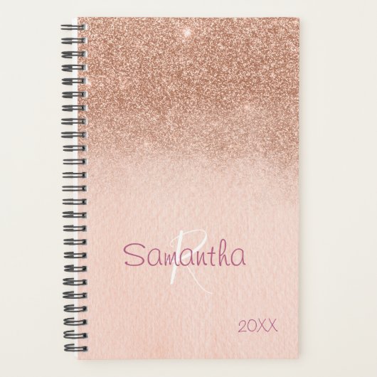 Roze Gouden Glitter Glans Jaarlijkse Monogram Planner (Voorkant)