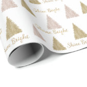 Roze Gouden Glitter Glans Kerstbomen Cadeaupapier (Rol Hoek)
