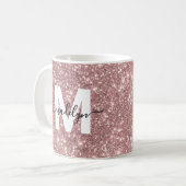 Roze Gouden Glitter Glans Monogram Koffiemok (Voorkant links)