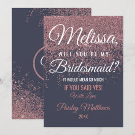 Roze Gouden Glitter Glans Navy Blauwe Bruidsmeisje Kaart