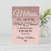 Roze Gouden Glitter Glans Roze Blush Bruidsmeisje Kaart (Staand voorkant)