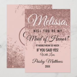 Roze Gouden Glitter Glans Roze Bruidsmeisje Kaart