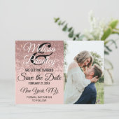 Roze Gouden Glitter Glans Roze Save the Date Kaart (Staand voorkant)