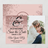 Roze Gouden Glitter Glans Roze Save the Date Kaart (Voorkant / Achterkant)