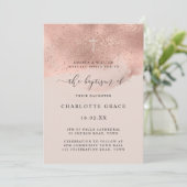 Roze Gouden Glitter Glans Schrift Doop Kaart (Staand voorkant)