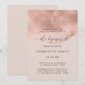 Roze Gouden Glitter Glans Schrift Doop Kaart (Voorkant / Achterkant)