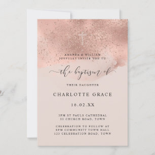 Roze Gouden Glitter Glans Schrift Doop Kaart