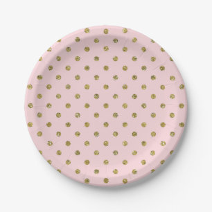 Roze & Gouden Glitter Glans Stippen Chic Feestje Papieren Bordje