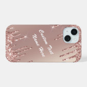 Roze Gouden Glitter Glanzende Aangepaste Tekst iPh iPhone 15 Case (Achterkant horizontaal)