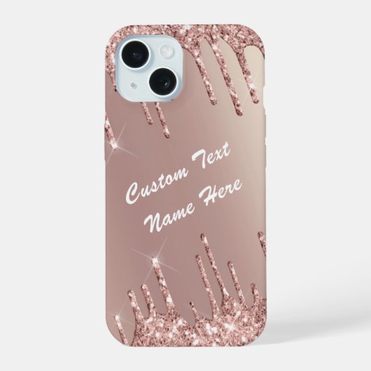 Roze Gouden Glitter Glanzende Aangepaste Tekst iPh iPhone 15 Case (Achterkant)