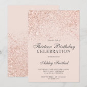 Roze gouden glitter glinstert blozend dertien kaart (Voorkant / Achterkant)