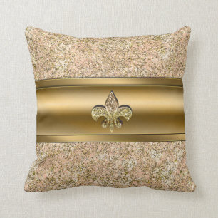 Roze & Gouden Glitter Glitterige Fleur de lis Chic Kussen