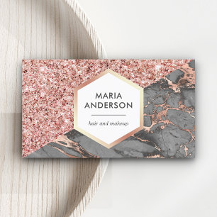 Roze Gouden Glitter Grijs Marmer Make-up Artiest Visitekaartje