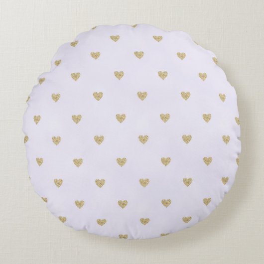 Roze Gouden Glitter Harten Sterren Rond Kussen (Voorkant)