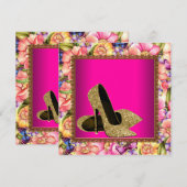 Roze Gouden Glitter Hoge Hakken Feest Template Kaart (Voorkant / Achterkant)