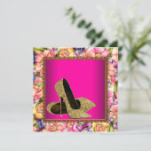 Roze Gouden Glitter Hoge Hakken Feest Template Kaart (Staand voorkant)