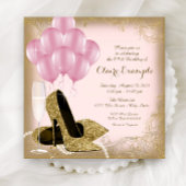 Roze Gouden Glitter Hoge Hakken Verjaardag Uitnodi Kaart