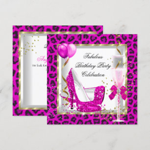 Roze Gouden Glitter Hoge Hakken Verjaardagsfeestje Kaart